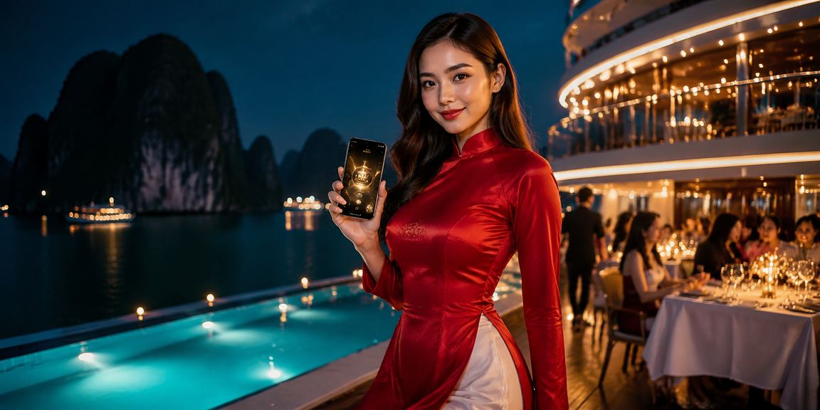 Người phụ nữ mặc áo dài trên vịnh Hạ Long, biểu tượng may mắn và phần thưởng đặc biệt