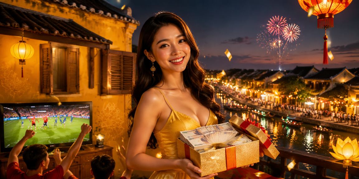 Không khí náo nhiệt chợ đêm Hội An, người dùng theo dõi kết quả cược trực tuyến trên điện thoại
