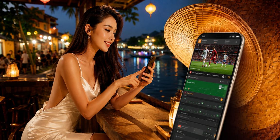 Người hâm mộ xem cược thể thao tại phố cổ Hội An với chiếc nón lá truyền thống
